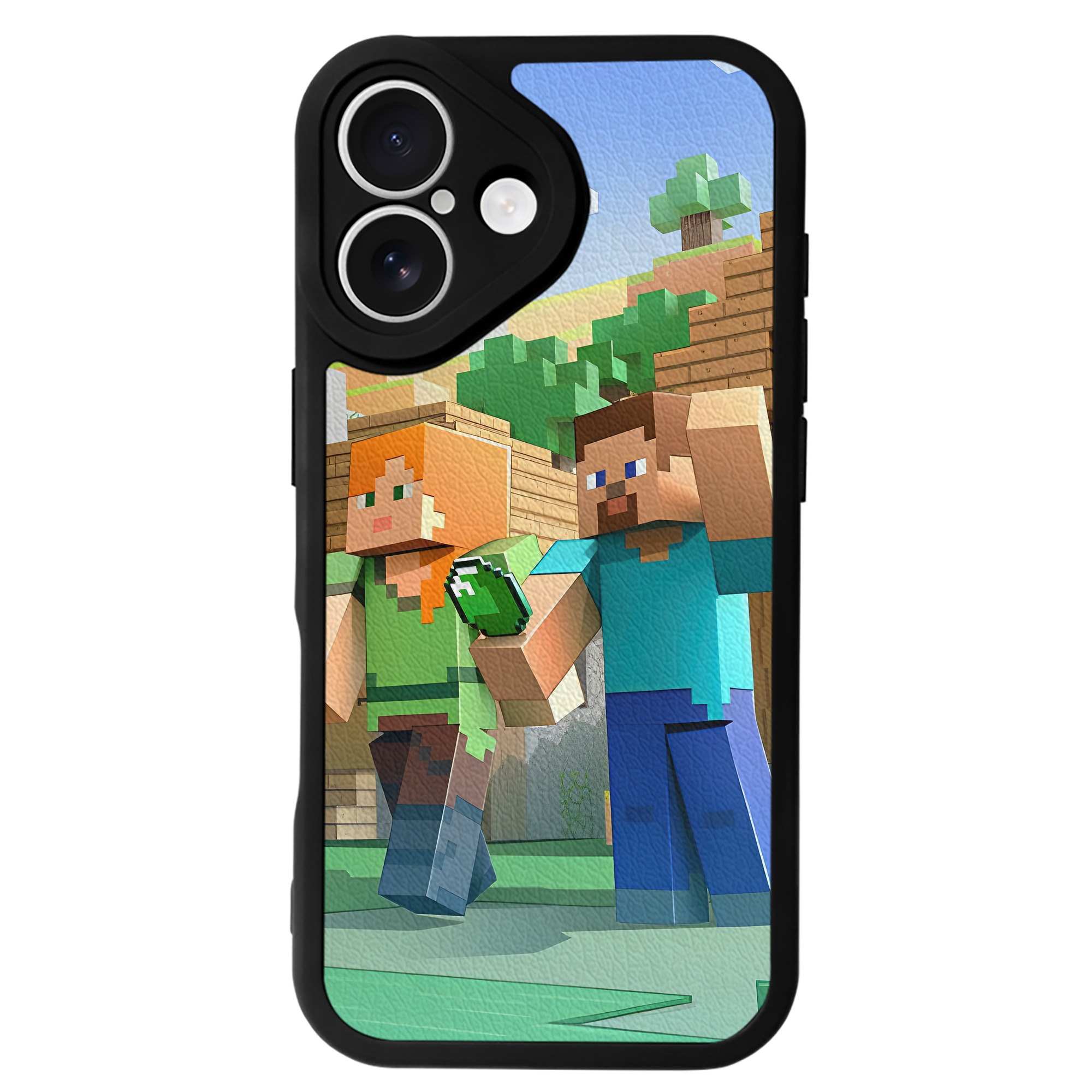 （画像用） マインクラフト ブロックの世界 Minecraft MC Block world 【iPhone 16シリーズ対応】シリコンスマホケース（レザー調） 材質：シリコン